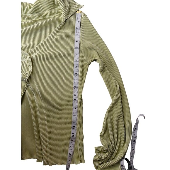 Lyaner Womens Ribbed Long Sleeve Button-Up Top L Polyester/Spandex Green - Picture 9 of 10